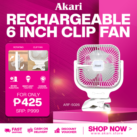 Akari 6" Rechargeable Clip Fan with Led Night Light (ARF-5026)