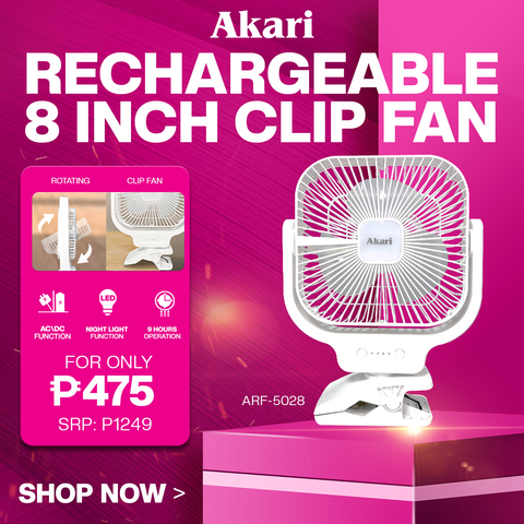 Akari 8" Rechargeable Clip Fan with Led Night Light (Arf-5028)