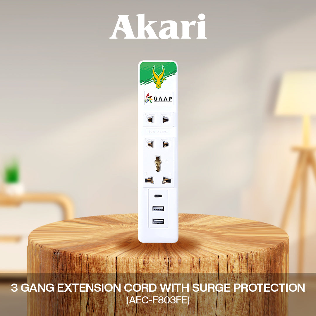 Akari [ FEU ]3 Gang Extension Cord with Surge Protection ( AEC-F803 FE )