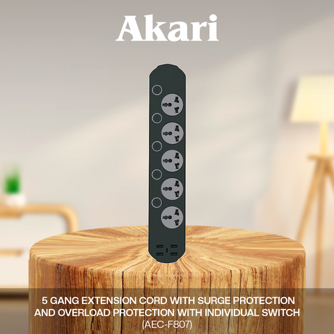 Akari 5 Gang Extension Cord with Surge Protection and Overload protection with Individual Switch  ( AEC-F807 )