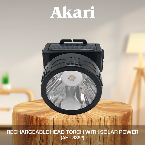 Akari Rechargeable Head Torch with Solar Power (AHL-3362)