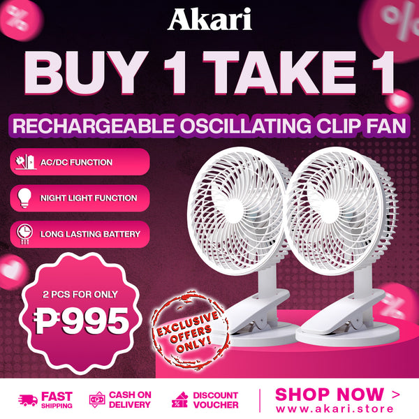 AKARI B1T1 : "Akari 8"" Rechargeable Oscillating Fan with Nighlight  ( ARF-66508 B1T1 )