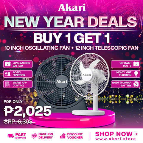 Akari 12" Smart Rechargeable Telescopic Fan (ARF-1203) w/ free 10" OSCILLATING FAN ( ARF-66510 )