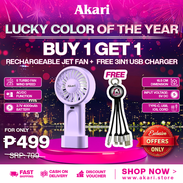 Akari Rechargeable Jet Fan (ARF-N90) (Turbo fan) with Free Akari  3 in 1 LED USB Charger (ASK-001)