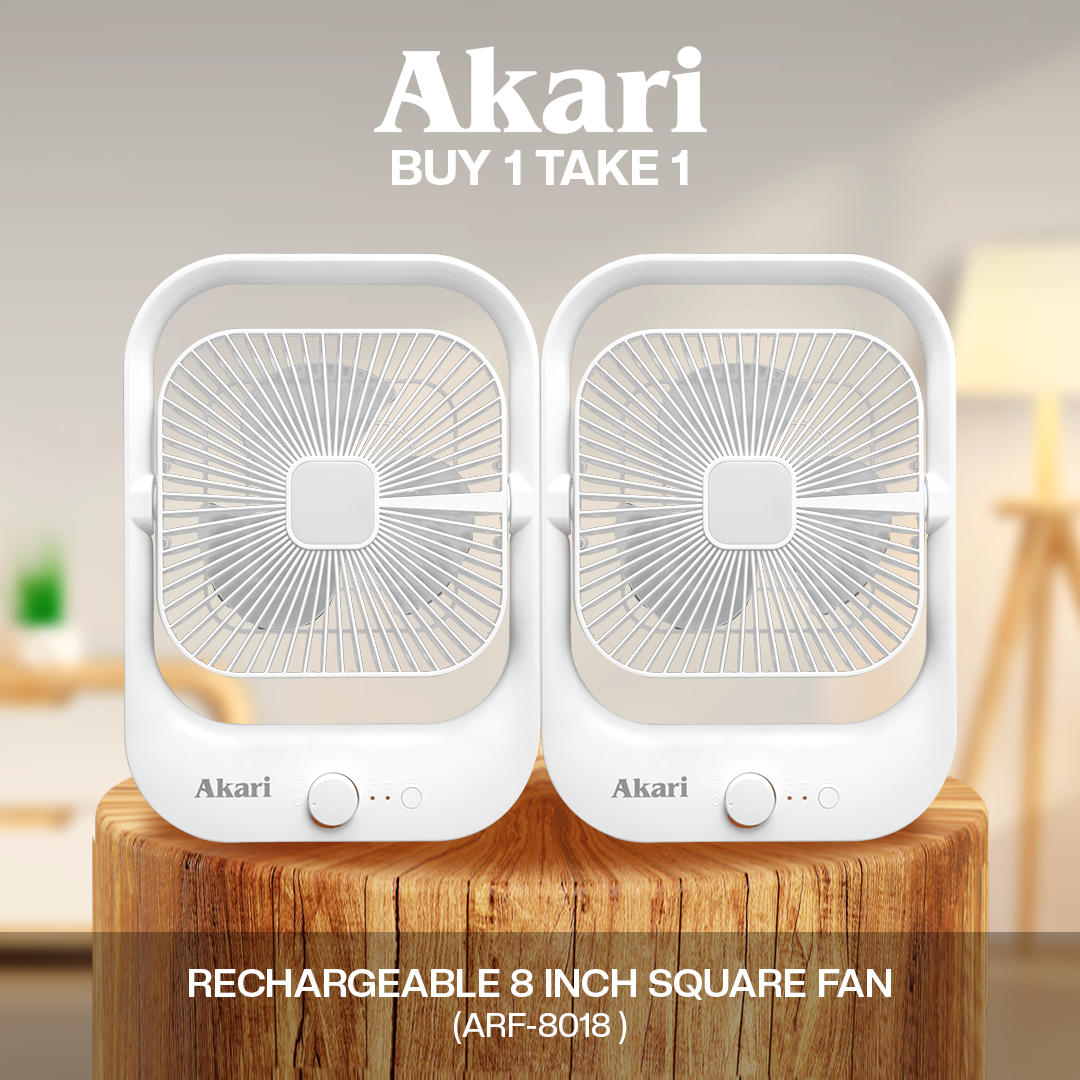 Akari B1T1 : 8" Rechargeable Square Fan with LED Light (ARF-8018)