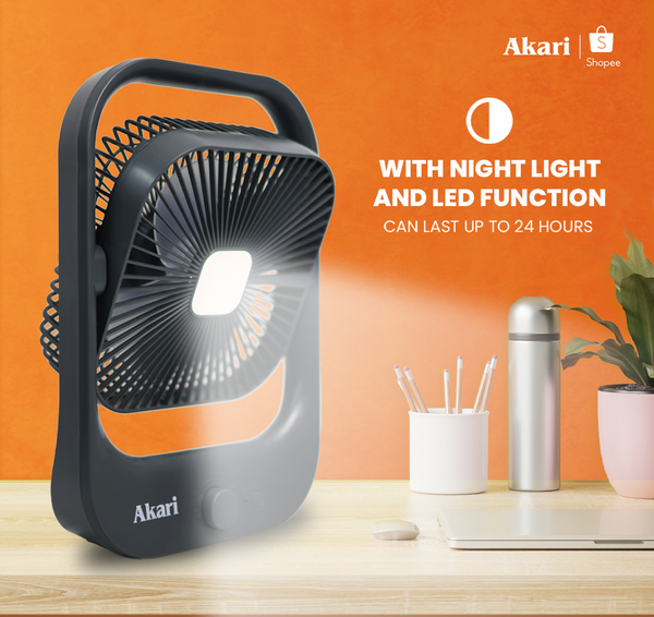 Akari B1T1 : 8" Rechargeable Square Fan with LED Light (ARF-8018)