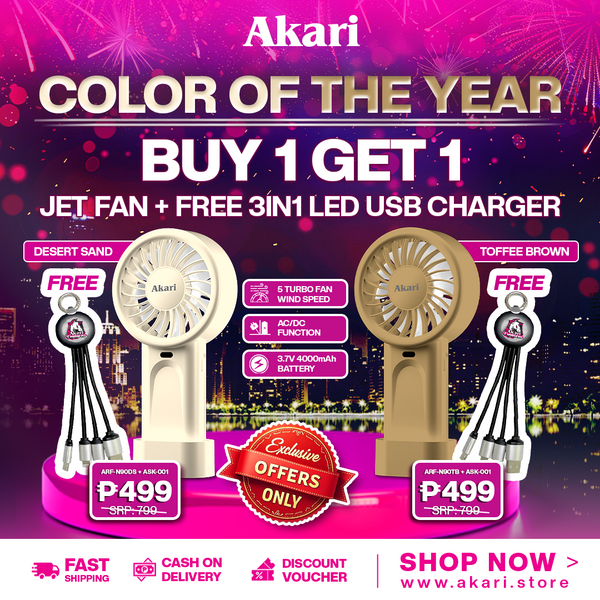 Akari Rechargeable Jet Fan (ARF-N90) (Turbo fan) with Free Akari  3 in 1 LED USB Charger (ASK-001)