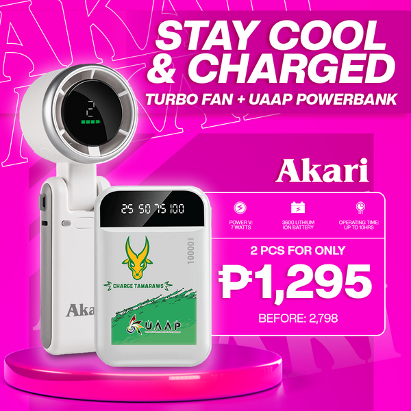 RANwithAKARI : Turbo Handy Fan +UAAP 10000mAh Digital Powerbank with built-in charging Cables