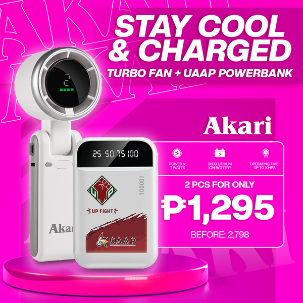 RANwithAKARI : Turbo Handy Fan +UAAP 10000mAh Digital Powerbank with built-in charging Cables