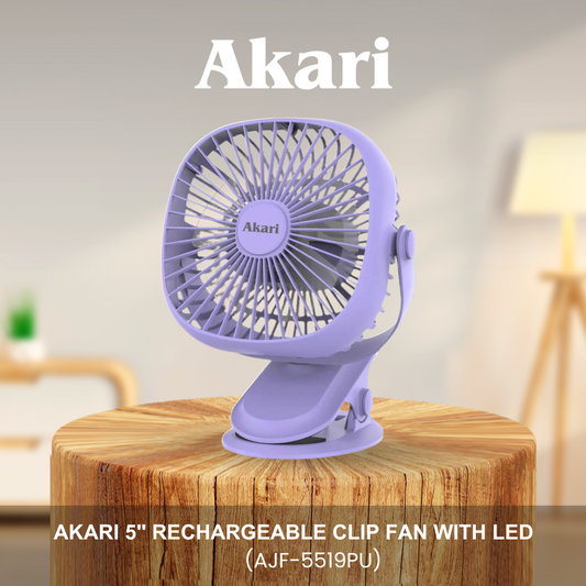 Akari 5" Rechargeable Clip Fan with LED (AJF-5519PU)