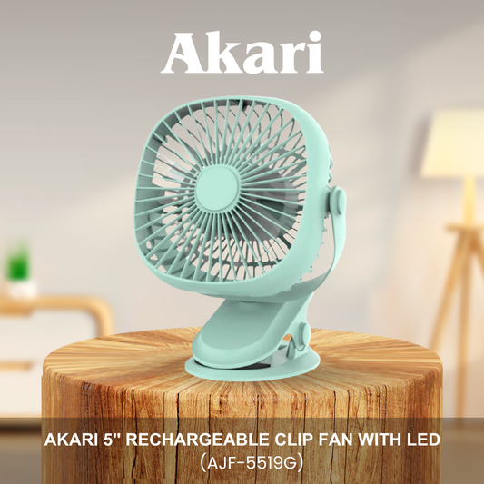 Akari 5" Rechargeable Clip Fan with LED (AJF-5519G)