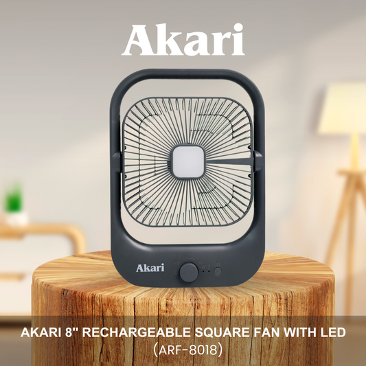 Akari 8" Rechargeable Square Fan with LED  (ARF-8018)