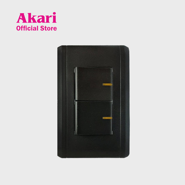 Akari 2 Gang 1 Way Switch 250V / 16A, V Series, Black (AWD2015V(B)