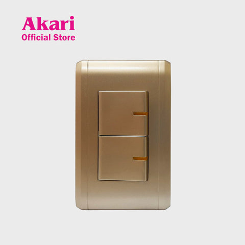 Akari 2 Gang 1 Way Switch 250V / 16A, V Series, Gold (AWD2015V(G)