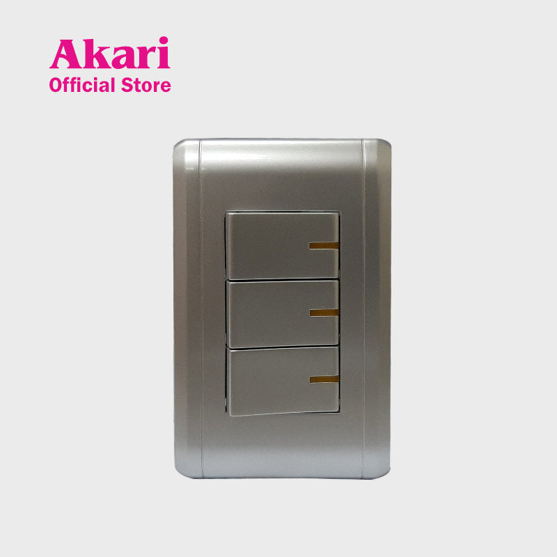 Akari 3 Gang 1 Way Switch 250V / 16A, V Series, Silver (AWD2016V(S)