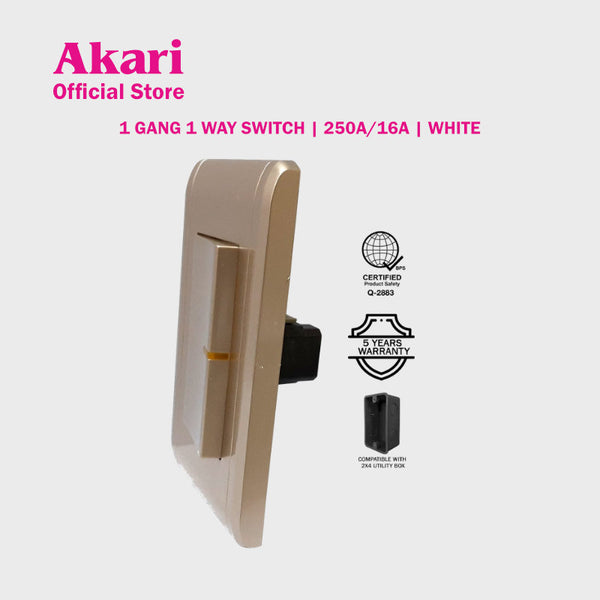 Akari 1 Gang 1 Way Switch 250V / 16A, V Series, Gold (AWD2014V(G)