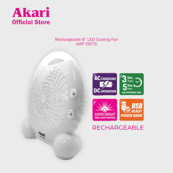 Akari Rechargeable 8” LED Cooling Fan (ARF-5873)