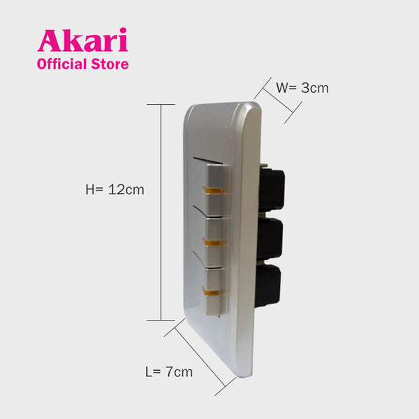 Akari 3 Gang 1 Way Switch 250V / 16A, V Series, Silver (AWD2016V(S)