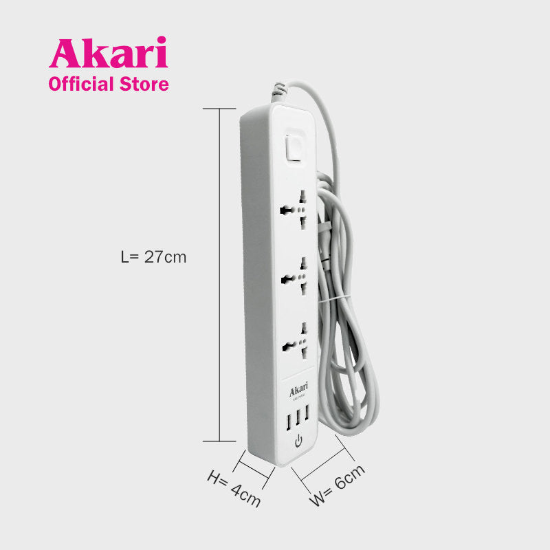 Akari 3 Gang Multipurpose Sockets with  2.1A USB Charging Port (AEC-7673U)