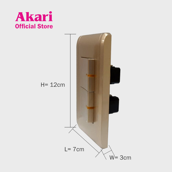 Akari 2 Gang 1 Way Switch 250V / 16A, V Series, Gold (AWD2015V(G)