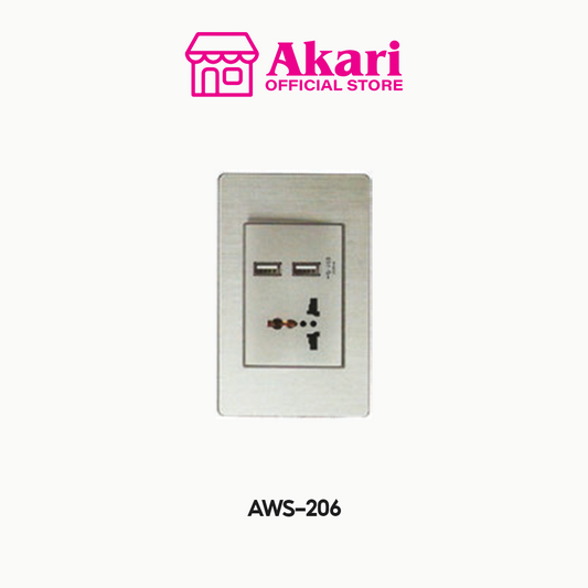 Akari Multipurpose Outlet with 2 USB - Steel (AWS-206)